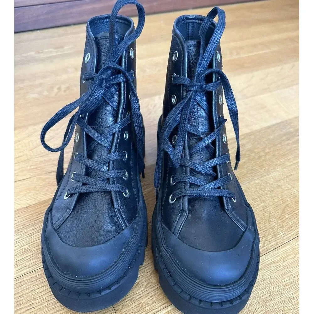 new Proenza Schouler "The City" Black Leather Combat Boots size EU 38 Lug Sole - Picture 5 of 10